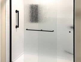 Shower door with black handle