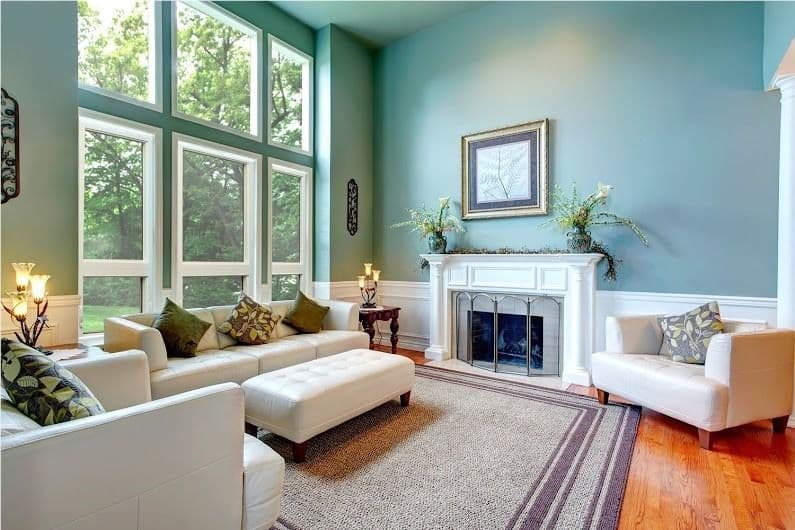 blue living room window